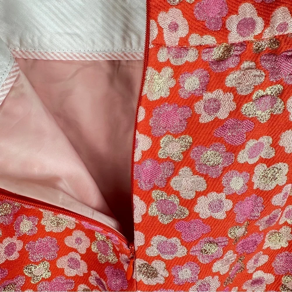 J. Crew Floral Pink and Orange Metallic Pencil Skirt | US Size 10